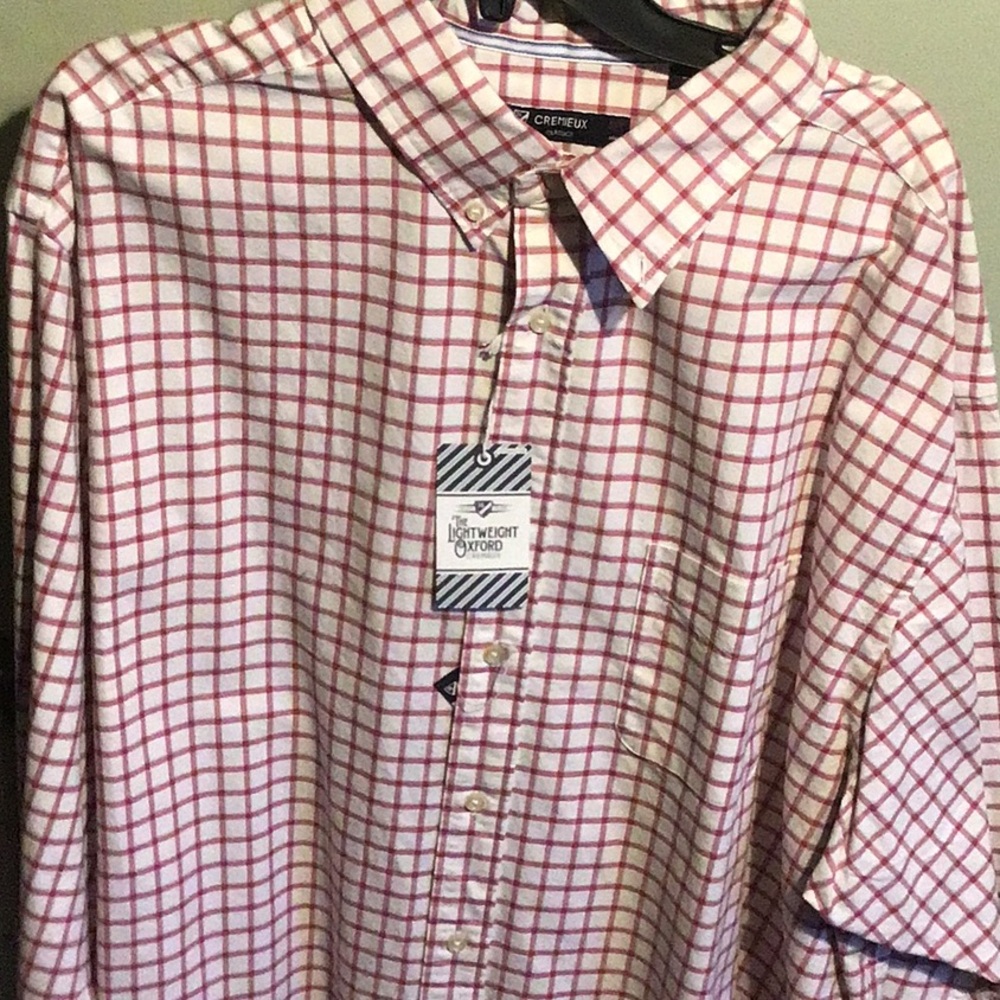 Red and White Casual Button Down Shirt with Checkered Pattern